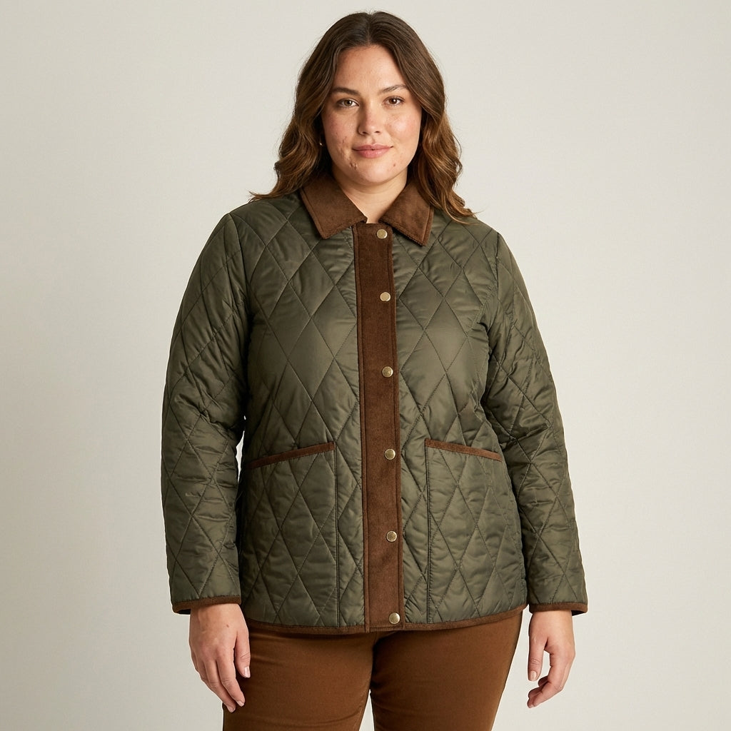 Chaqueta Verde Quilted con Detalles de Cotelé y Forro